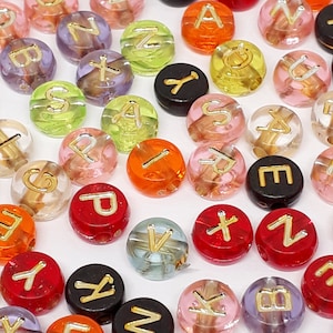 50pcs Gold-Lined Alphabet Mixed Colour Acrylic Beads 7mm - B699083