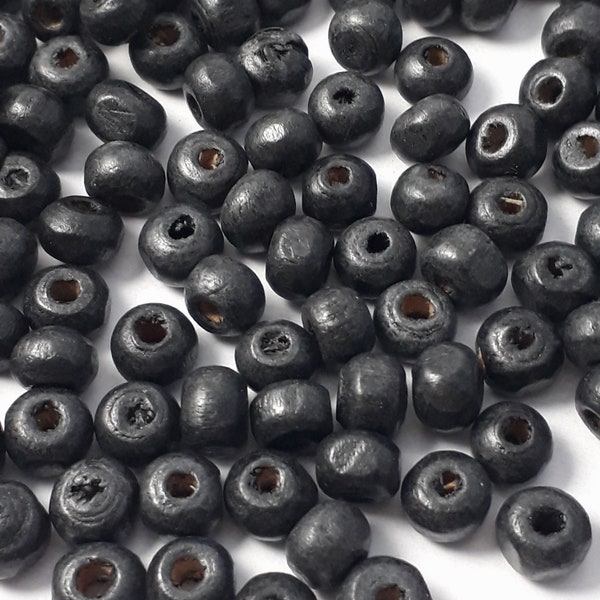 200pcs Black Dyed Wooden Rondelle Spacer Beads, 6x5mm - B22844