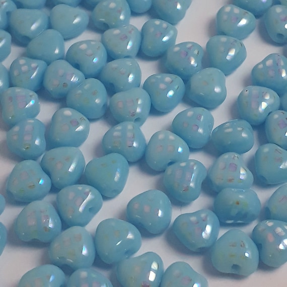 HRT25 20pcs of Clear Blue Heart Beads with Gold Glitter Powder 6mm