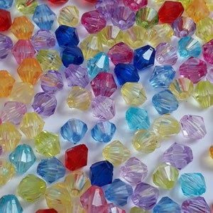 200pcs Mixed Colour Acrylic Faceted Bicone Beads, 5mm - B05013