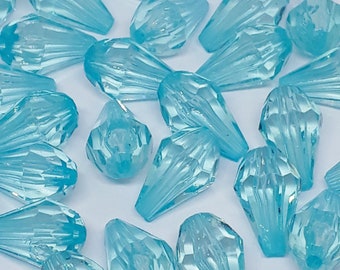 100pcs Light Blue Acrylic Faceted Teardrop Beads 13x8mm - B756749