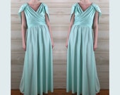 Vintage 70s mint green draped goddess gown disco party dress S M