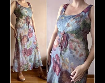 Vintage 90s Johnny Was Watercolor Floral Romantic Sundress Hippie Boho M