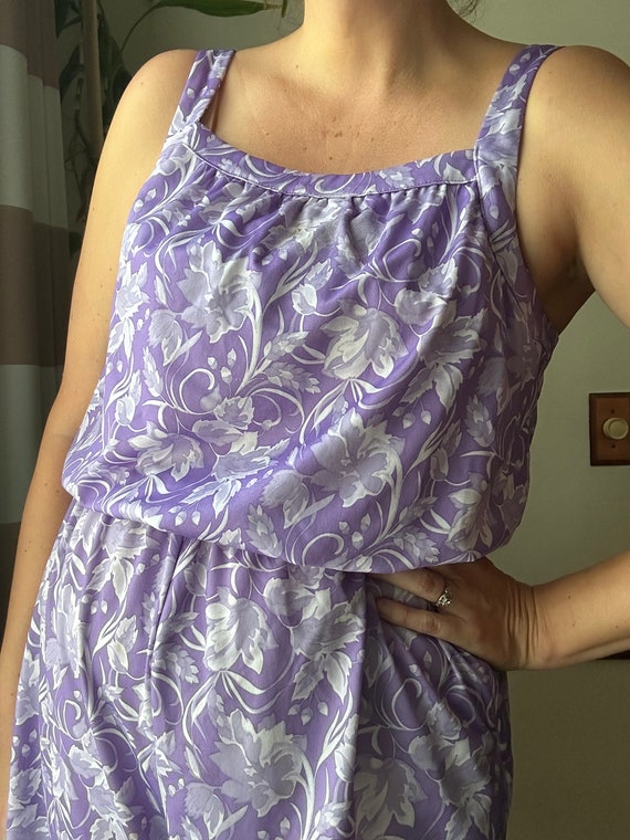 Vintage 80s Romper - Lavender Purple Floral Short… - image 4