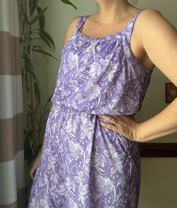 Vintage 80s Romper - Lavender Purple Floral Short… - image 3