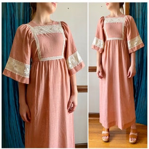 Vintage 70s Dress - Cottagecore Dress - Prairie Dress - 70s Dress - Pink Boho