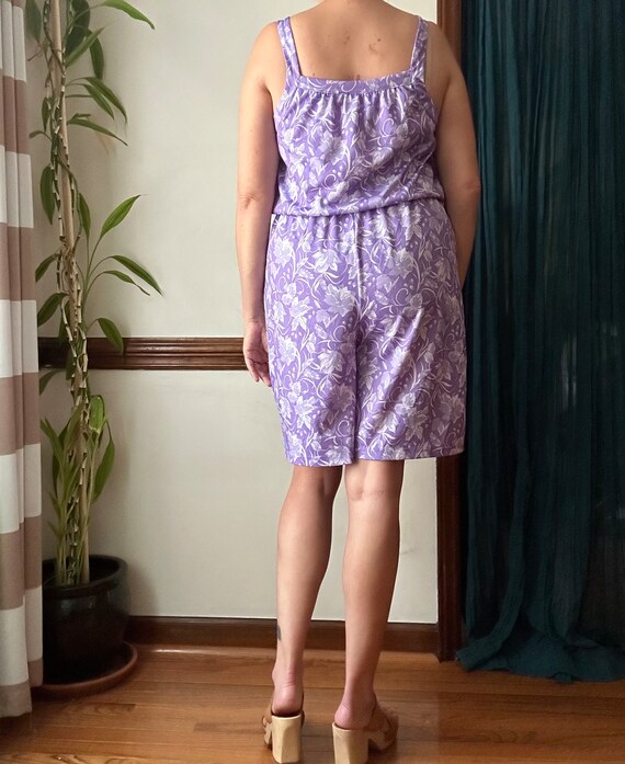 Vintage 80s Romper - Lavender Purple Floral Short… - image 10