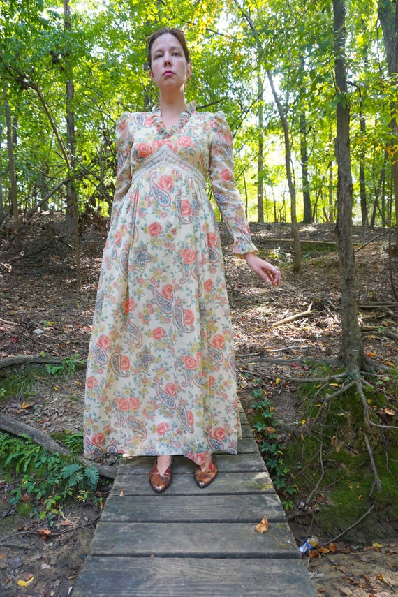 Vintage 70s Romantic Floral Prairie Peasant Dress… - image 4
