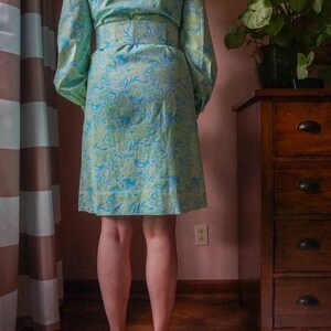 Vintage 60s Psychedelic Bird Print Blue Paisley Cotton Hippie Boho Shirt Dress M image 4