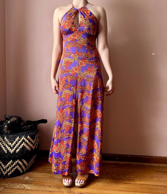 Vintage 70s Dress - Novelty Print Psychedelic Tre… - image 8