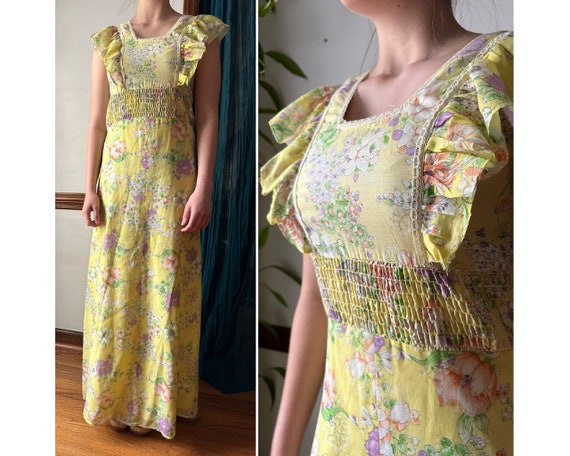 Smocked Bodice Flowy Skirt Pastel Floral Maxi Dress Smocked Bodice Flowy Skirt Pastel Floral Maxi Dress