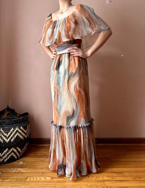 Vintage 70s Dress - Miss Elliette Ruffled Orange … - image 9