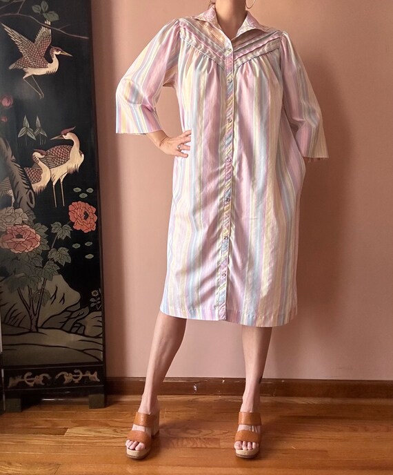 Vintage 70s Dress -  Cotton Pastel House Dress - … - image 9