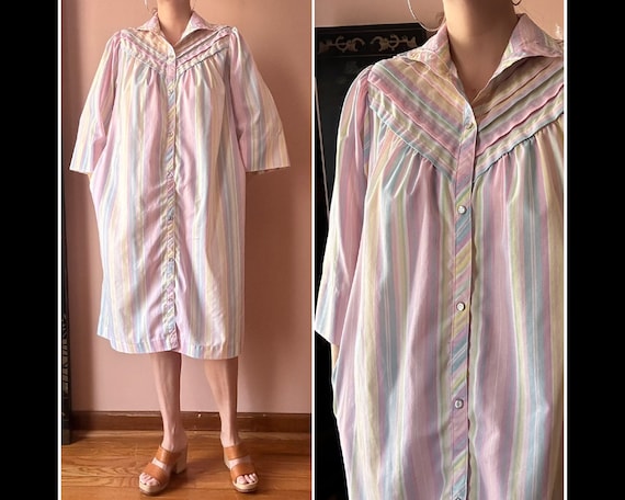 Vintage 70s Dress -  Cotton Pastel House Dress - … - image 1