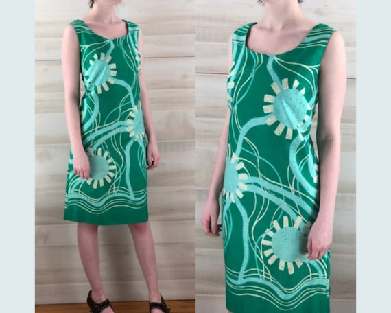 Vintage 60s Nelly de Grab green blue batik cotton