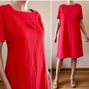 Vintage 60s Red Mod Shift Dress Simple Modest Chic 2X Plus