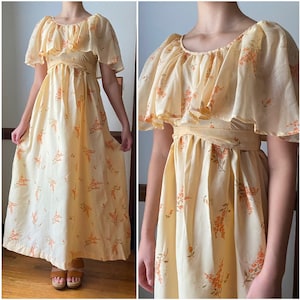 Vintage 70s Dress - cottagecore dress- Hippie Boho Maxi floral Prairie Dress