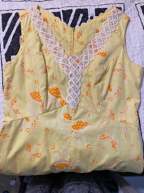 Vintage 60s Yellow Mushroom Dress Embroidered She… - image 7