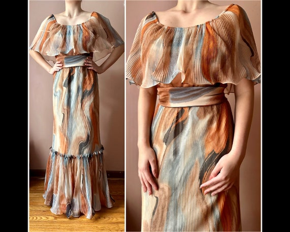 Vintage 70s Dress - Miss Elliette Ruffled Orange … - image 1