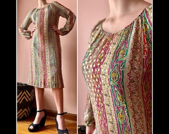 Vintage 60s Dress - Nat Kaplan Couture Silk Metallic Gold Sheath - Formal Party