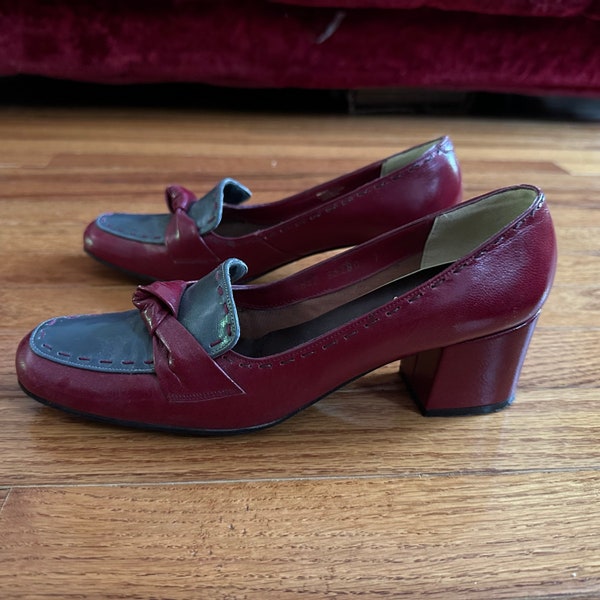 Vintage 60s 70s pilgrim pump block heels loafers oxfords colorblock mod 6 N