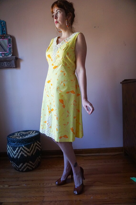 Vintage 60s Yellow Mushroom Dress Embroidered She… - image 5