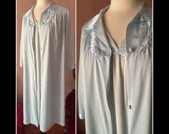 Vintage 70s Vanity Fair Blue Nightie Pegnoir Chemise Set Robe Nightgown Slip S M