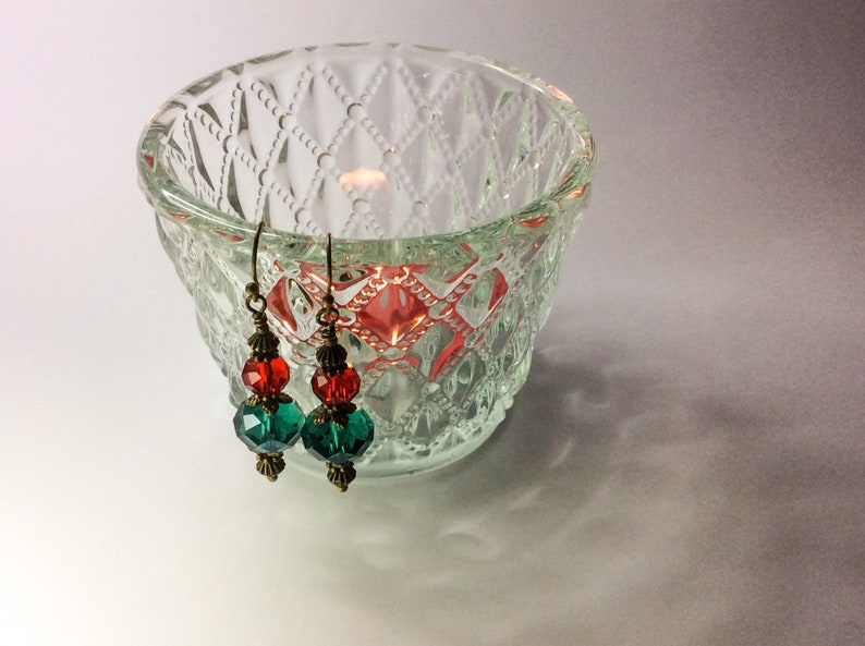 BoHoHo Free CS/&V Zipper Pull Merry Christmas Festive Sparkly Boho Red Green Crystal Bronze Jingle Dangle Xmas Earrings with Tiny Bells