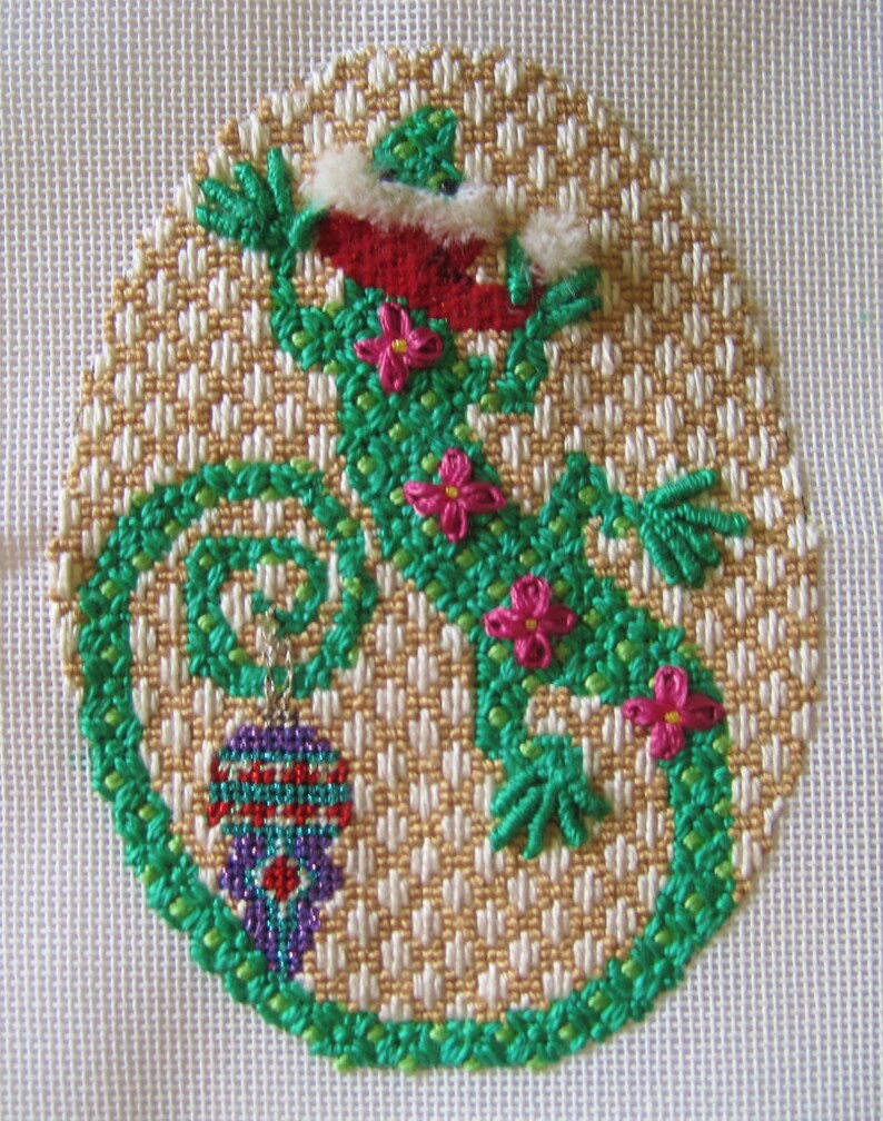 Needlepoint Gift Hand Painted Needlepoint Canvas Lizard Etsy