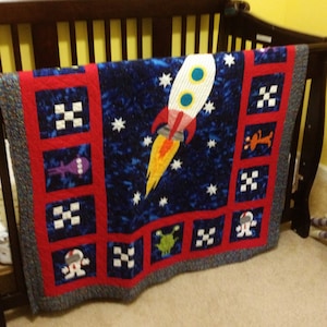 Baby Quilt - Crib Quilt - Applique Quilt Pattern - Quilt Pattern PDF - Applique Baby Quilt - Outer Space Decor - Outer Space Nursery