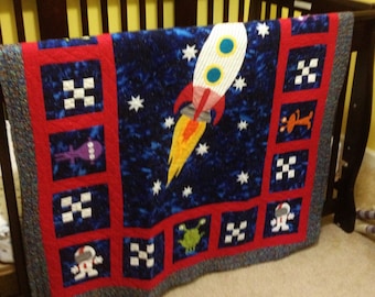 Baby Quilt - Crib Quilt - Applique Quilt Pattern - Quilt Pattern PDF - Applique Baby Quilt - Outer Space Decor - Outer Space Nursery