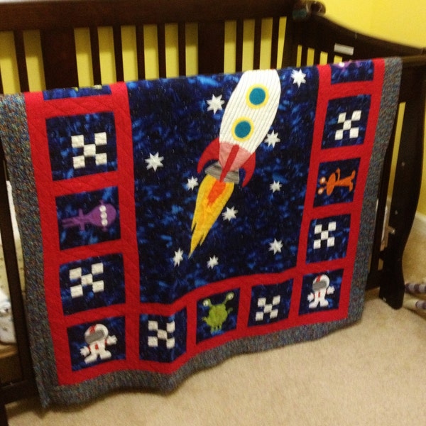 Baby Quilt - Crib Quilt - Applique Quilt Pattern - Quilt Pattern PDF - Applique Baby Quilt - Outer Space Decor - Outer Space Nursery