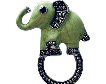 Silver & Green Elephant Eye Glasses / Sunglasses Brooch Pin Holder Hanger