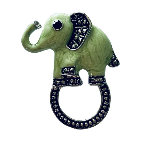 Silver & Green Elephant Eye Glasses / Sunglasses Brooch Pin Holder Hanger