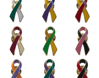 Metal Ribbon Awareness Lapel Pin, Two Colour Pins, Choose Different Awareness