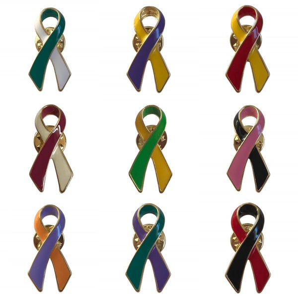 Metal Ribbon Awareness Lapel Pin, Two Colour Pins, Choose Different Awareness