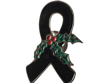 Black Holly Mourning Ribbon Metal Lapel Pin, Awareness Butterfly Fermoir Dos