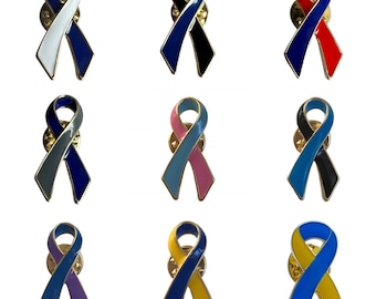 Metal Ribbon Awareness Lapel Pin, Two Colour Pins, Different Blue Awarenesses