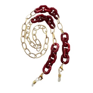 Gold & Deep Red Chunky Link Big Oversized Sunglasses Spectacle Glasses Chain Strap