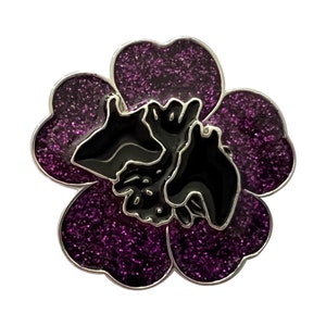 Purple Glitter Poppy With Horse & Dog Brooch Pin Badge