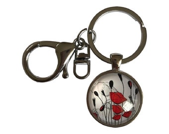 Poppy Cabochon Keyring / Keychain With Split Ring & Lobster Clasp