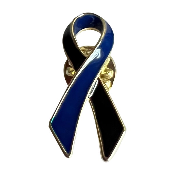 NEW Royal Blue / Black Awareness Ribbon Lapel Pin Heart Brother Son Father Friend Loved One