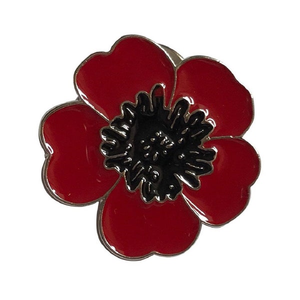2.5cm Red Enamelled Poppy Flower Lapel Pin