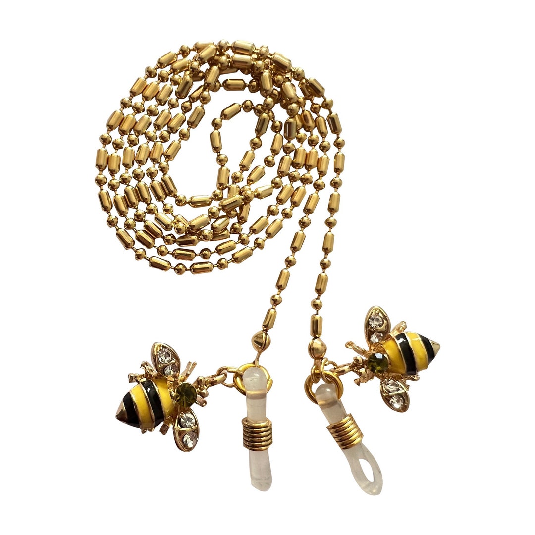 Crystal Bee Glasses / Sunglasses Chain, Gold Ball & Rectangle Link Etsy