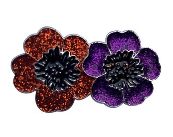 Double Red & Purple Glitter Poppy Brooch Pin