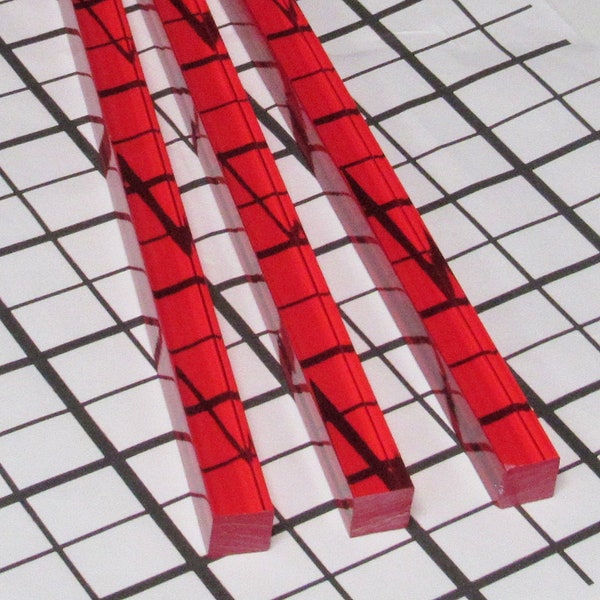 3 Lengths 1/2” x 1/2" Square Clear RED Translucent Acrylic Plexiglass Lucite Rods .5 Inch. Different Lengths Available