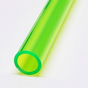 May include: A bright green, translucent plastic tube with a smooth, shiny surface.