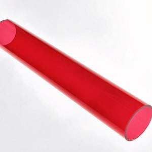 May include: A bright red acrylic tube with a smooth, shiny finish. The tube is hollow and has a round cross-section.
