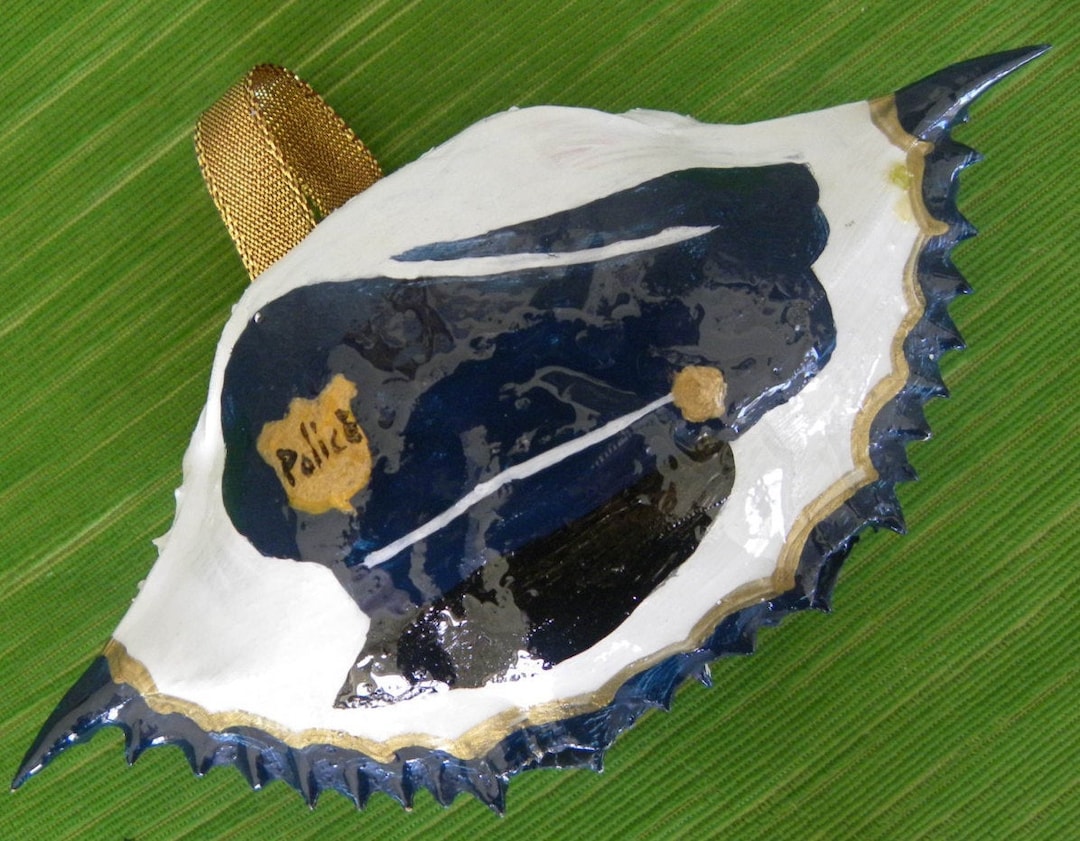 Hand-painted Crab Shell Ornament: Police Hat & Shield - Etsy
