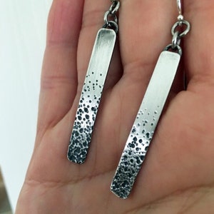 Long textured Sterling Earrings/ Long Hammered Silver Earrings/ Long Modern Earrings/ Long Textured Geometric Earrings